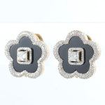 Load image into Gallery viewer, Onyx Flower Diamond Stud Earrings, 14k Solid Gold, Fancy Natural Diamonds, Floral Halo Studs, Gemstone Statement Earrings, Certified Jewelry