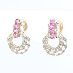 Load image into Gallery viewer, Pink Sapphire Diamond Studs Earrings, 14k Solid Gold, Natural Diamonds, Gemstone Statement Studs, Semi Circle Hoops, Certified Jewelry