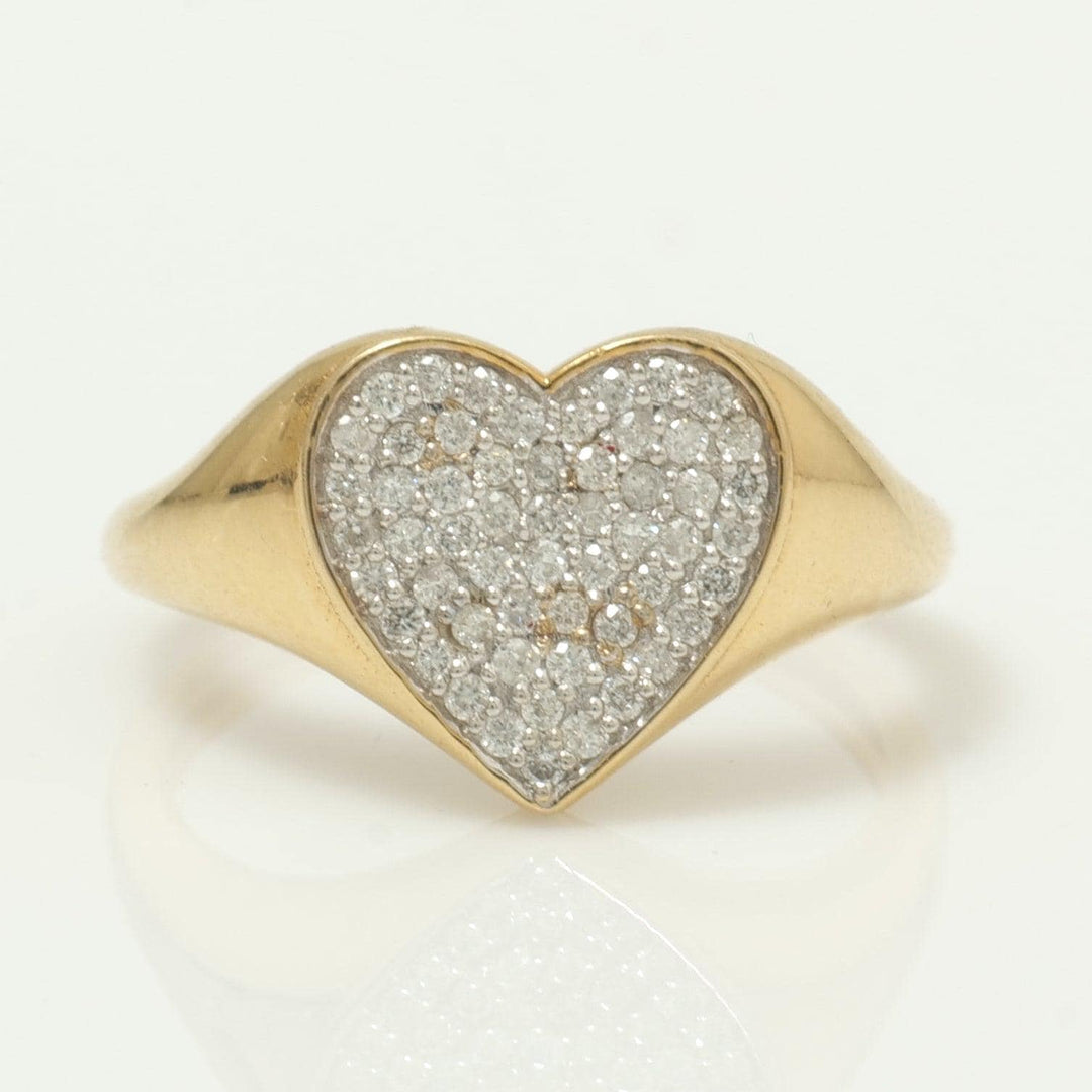Heart Signet Diamond Ring, 14k Solid Gold, Natural Diamonds, Pavé Heart Band, Statement Bold Love Ring, Promise Band, Certified Jewelry