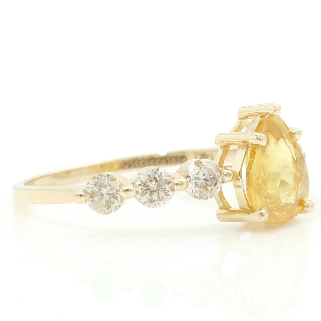 Pear Yellow Sapphire Diamond Ring, 14k Solid Gold, Natural Diamonds, Gemstone Statement Ring, Everyday Band Ring, Certified Jewelry