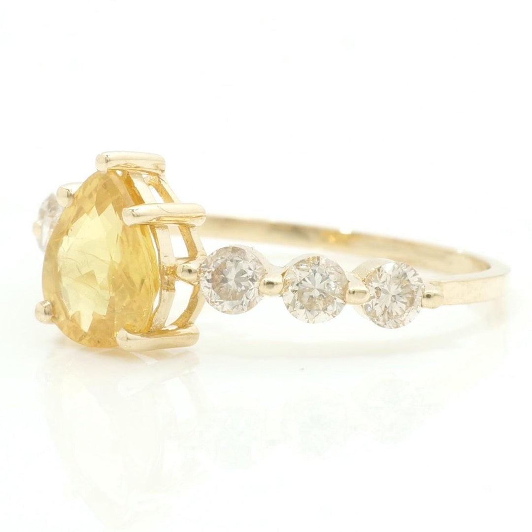 Pear Yellow Sapphire Diamond Ring, 14k Solid Gold, Natural Diamonds, Gemstone Statement Ring, Everyday Band Ring, Certified Jewelry