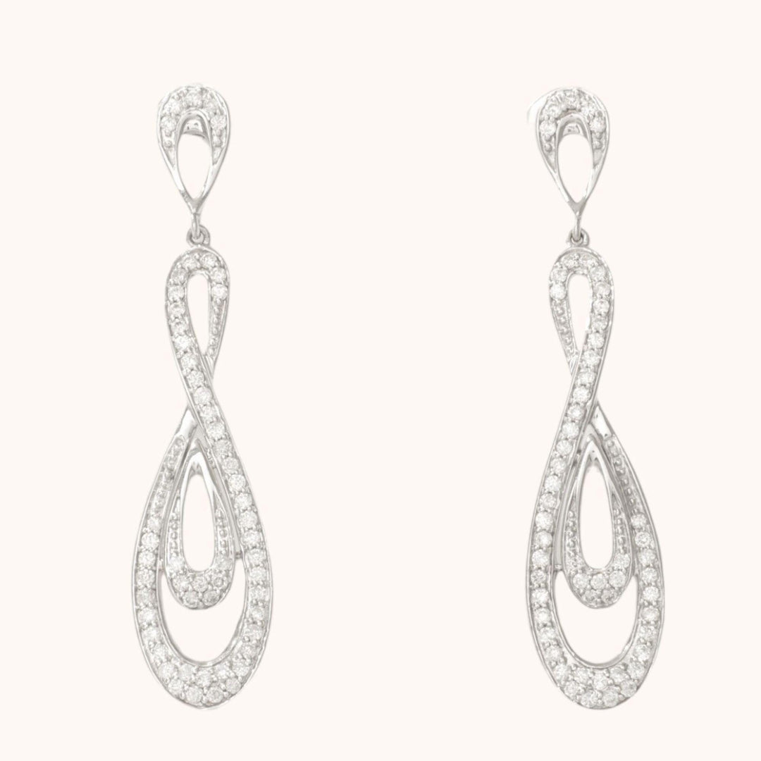 Diamond Infinity Dangle Earrings, 14k Solid Gold, Natural Diamonds, Party Drop Earrings, Bridal Wedding Jewelry, Gift for Her