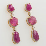 Load image into Gallery viewer, Ruby Tourmaline Diamond Dangle Earrings: 14k Solid Gold Statement Jewelry