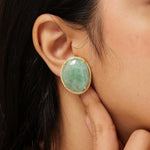 Load image into Gallery viewer, Oval Natural Emerald & Natural Diamond Halo Earrings: 14k Solid Gold Gemstone Stud Earrings, HRD Certified, Ready To Ship