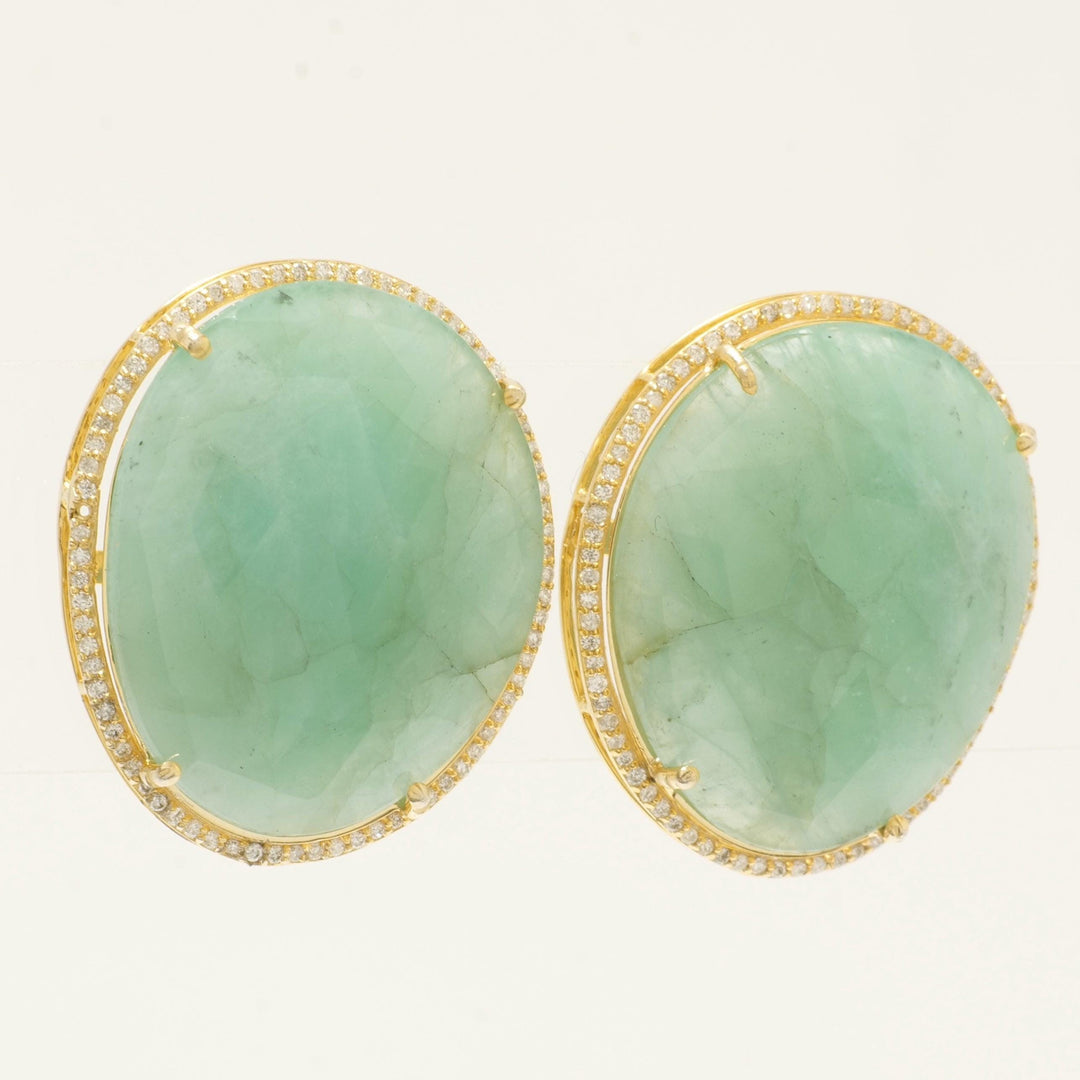Oval Natural Emerald & Natural Diamond Halo Earrings: 14k Solid Gold Gemstone Stud Earrings, HRD Certified, Ready To Ship