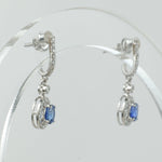 Load image into Gallery viewer, Natural Oval Sapphire & Diamond Halo Drop Earrings: 14k Solid Gold Gemstone Statement Earrings, Certified Jewelry