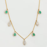 Load image into Gallery viewer, Emerald Diamond Halo Drop Necklace: 14k Gold Gemstone Station Chain