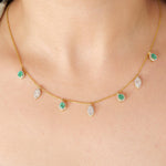 Load image into Gallery viewer, Emerald Diamond Halo Drop Necklace: 14k Gold Gemstone Station Chain
