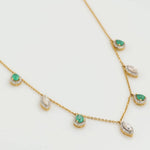 Load image into Gallery viewer, Emerald Diamond Halo Drop Necklace: 14k Gold Gemstone Station Chain