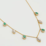 Load image into Gallery viewer, Emerald Diamond Halo Drop Necklace: 14k Gold Gemstone Station Chain