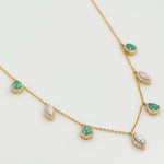 Load image into Gallery viewer, Emerald Diamond Halo Drop Necklace: 14k Gold Gemstone Station Chain