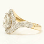 Load image into Gallery viewer, Pear Diamond Halo Ring, 14k Solid Gold, Natural Diamonds, Statement Cocktail Jewelry, Two Toned Bypass Ring, Certified Jewelry