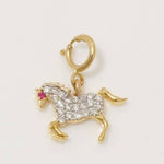 Load image into Gallery viewer, Horse Diamond Charm Pendant, 14k Solid Gold, Natural Diamonds, Layering Animal Pendant, Dual Tone Necklace, Ready To Ship, Certified Jewelry