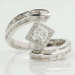 Load image into Gallery viewer, 14k Solid Gold Princess Halo Natural Diamond Ring - Baguette Bypass Cocktail Band Ring, Certified Jewelry