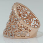 Load image into Gallery viewer, 14k Solid Gold Filigree Natural Diamond Ring: Wide Band Cocktail Ring, Certified Jewelry