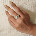 Load image into Gallery viewer, 14k Solid Gold Dual Natural Diamond Ring: Princess & Pear Halo Pavé Cocktail Ring, Certified Jewelry