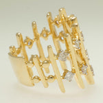 Load image into Gallery viewer, Geometric Wide Natural Diamond Ring: 14k Solid Gold Cocktail Band Ring, IGI Certified, Ready To Ship