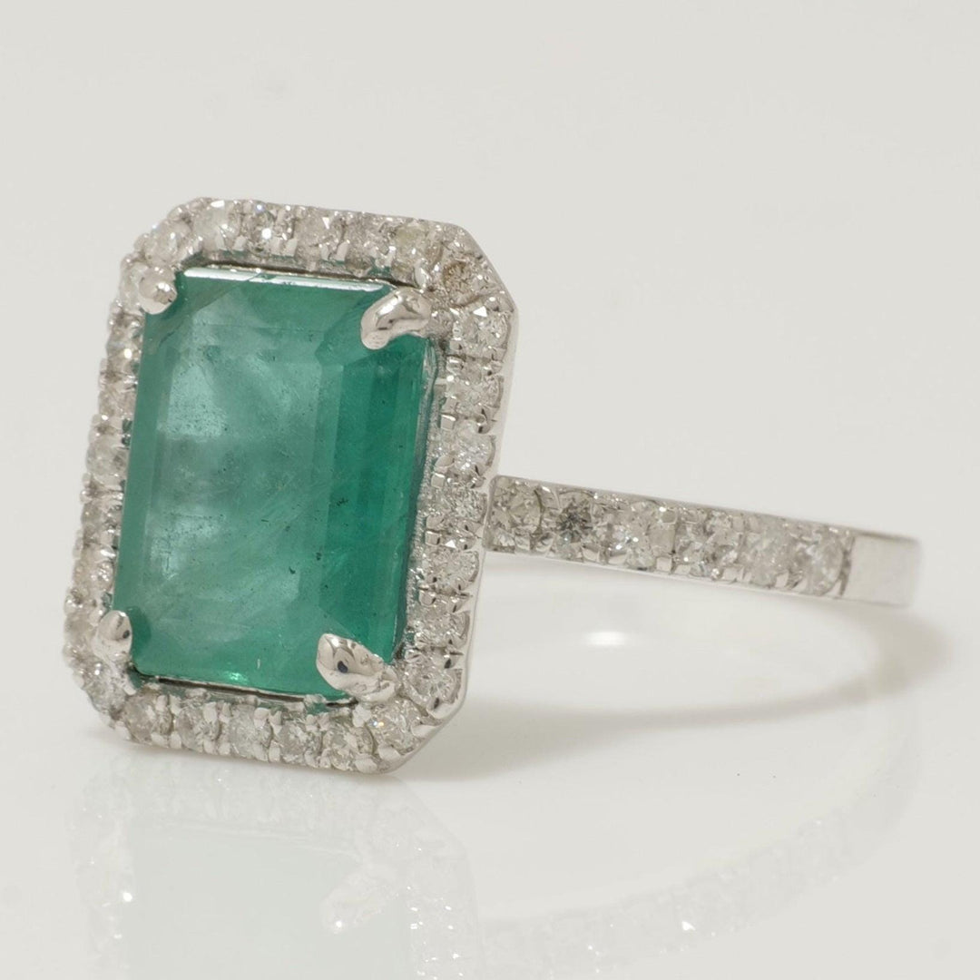 Emerald Halo Diamond Ring: 14k Gold Gemstone Engagement Jewelry