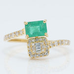 Load image into Gallery viewer, Natural Emerald & Diamond Bypass Ring: 14k Gold Gemstone Engagement Jewellery, Certified Jewelry