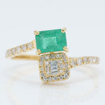 Load image into Gallery viewer, Emerald & Diamond Bypass Ring: 14k Gold Gemstone Engagement Jewelry