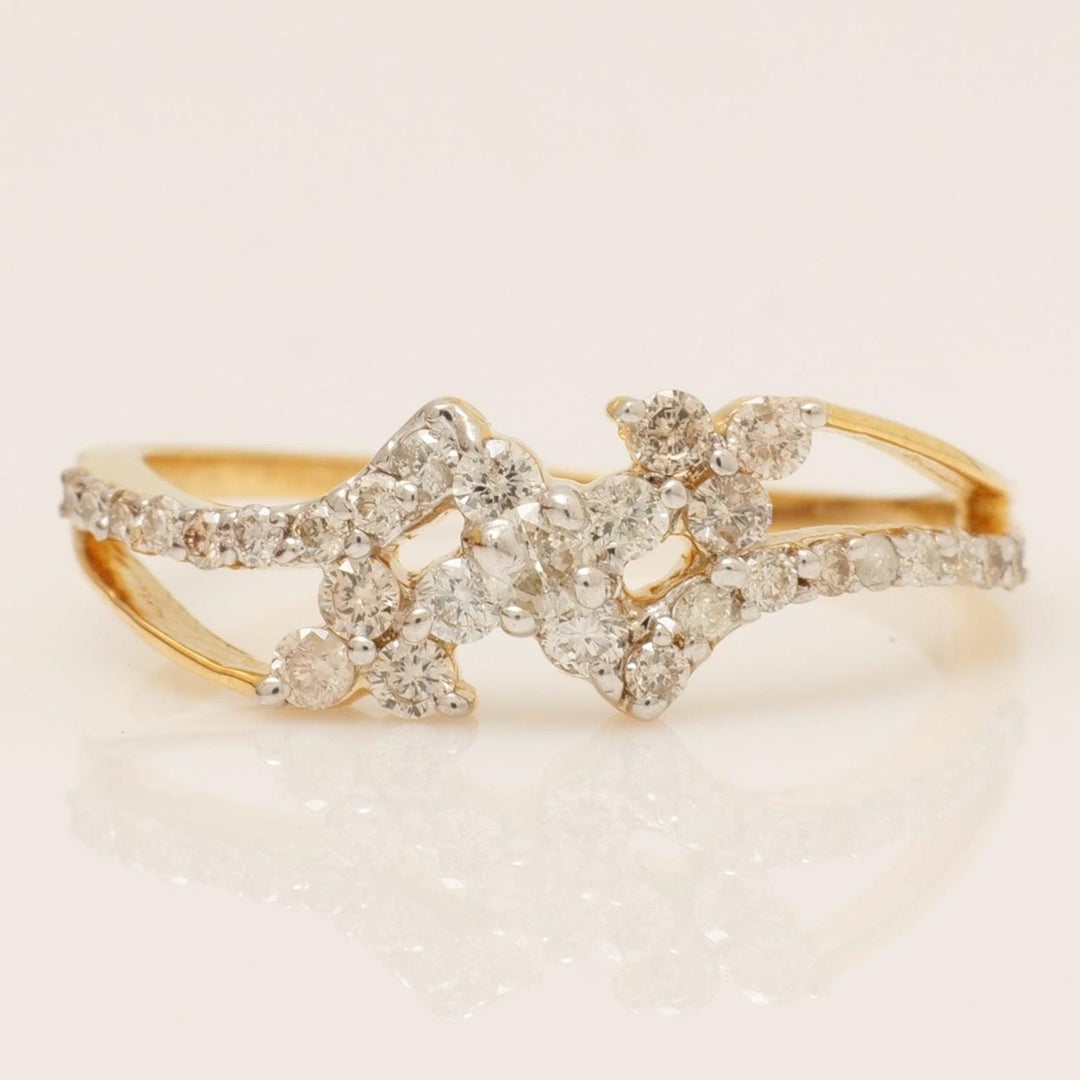 Floral Cluster Natural Diamond Ring: 14k Solid Gold Split Statement Band, IGI Certified, Ready To Ship