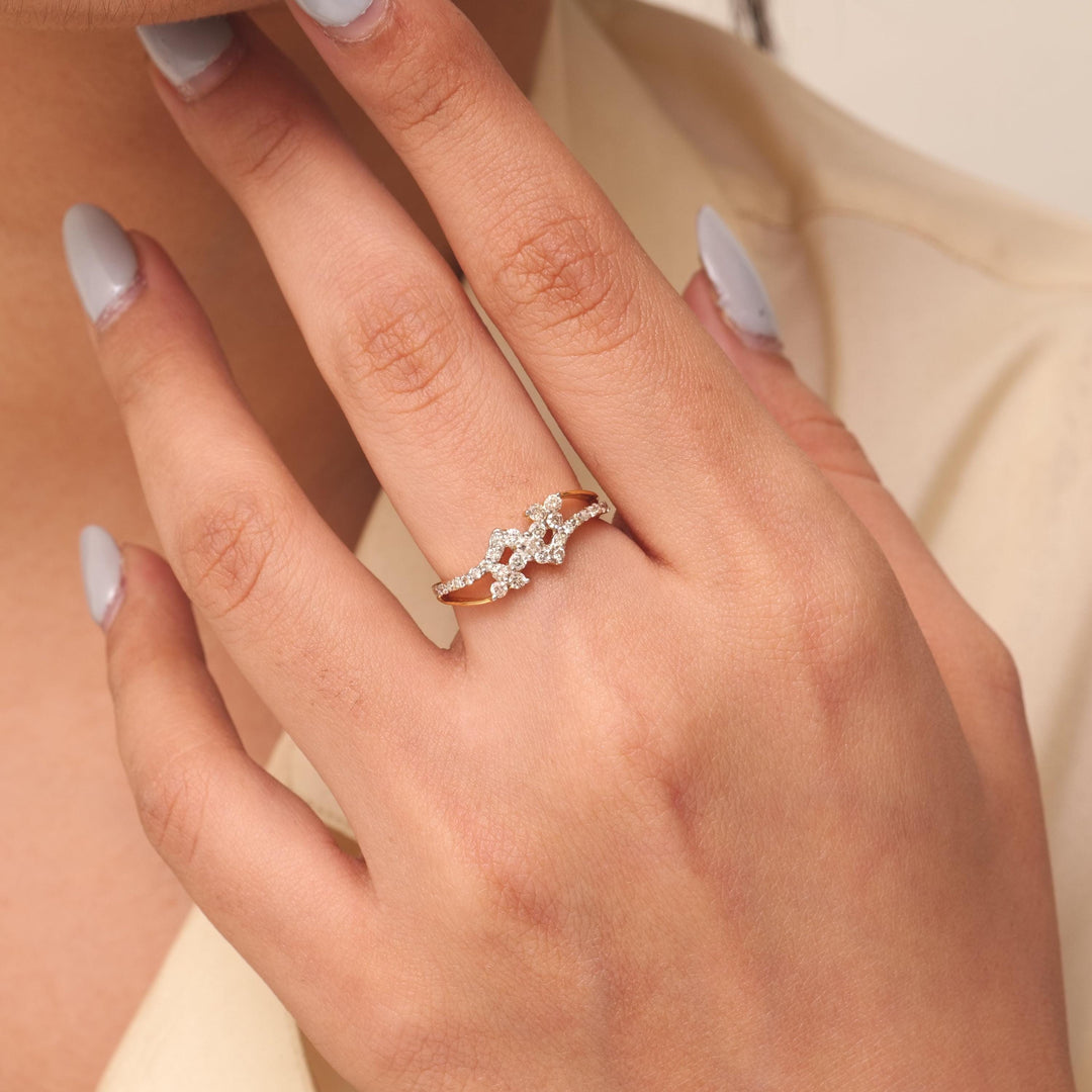 Floral Cluster Natural Diamond Ring: 14k Solid Gold Split Statement Band, IGI Certified, Ready To Ship