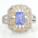 Load image into Gallery viewer, Emerald Cut Natural Tanzanite Diamond Ring, 14k Solid Gold, Natural Diamonds, Statement Halo Ring, Engagement Jewellery, Certified Jewelry
