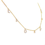 Load image into Gallery viewer, Love Dangle Diamond Drop Necklace, 14k Solid Gold, Natural Diamonds, Affirmation Statement Jewelry, Letter Chain Jewelry, Everyday Necklace