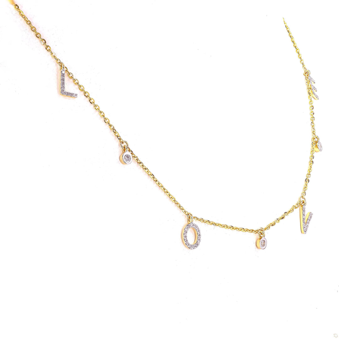 Love Dangle Diamond Drop Necklace, 14k Solid Gold, Natural Diamonds, Affirmation Statement Jewelry, Letter Chain Jewelry, Everyday Necklace