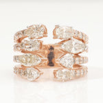 Load image into Gallery viewer, Pear & Oval Diamond Broad Band Ring, 14k Solid Gold Ring, Natural Diamonds, Multi-Row Cocktail Statement Band, Ready To Ship, HRD Certified