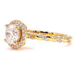 Load image into Gallery viewer, Round Solitaire Halo Diamond Ring, 14k Solid Gold, Natural Diamonds, Twisted Band Engagement Ring, Bridal Jewellery, Certified Jewelry