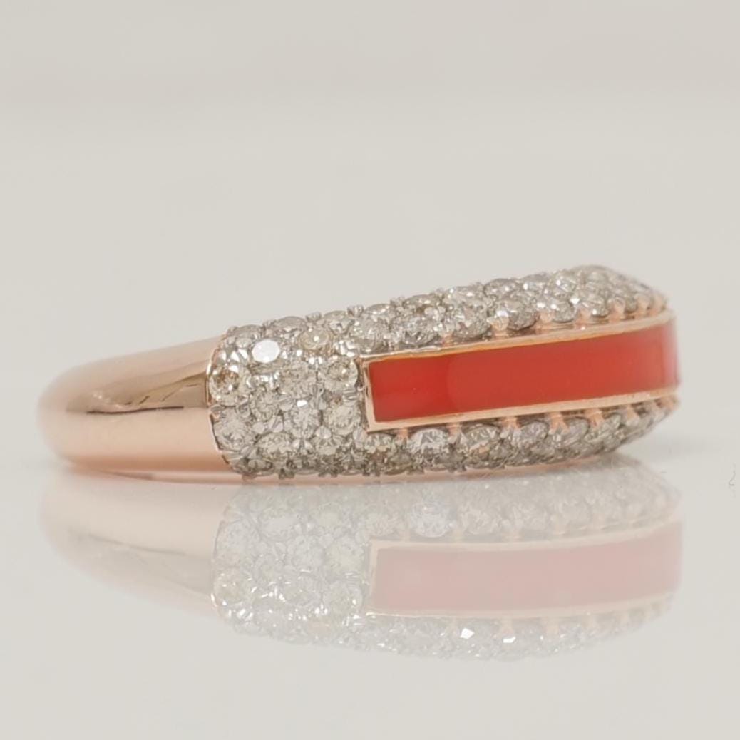 Colored Enamel Natural Diamond Ring: 14k Solid Gold Stackable Band, IGI Certified,  Ready To Ship