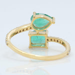 Load image into Gallery viewer, Natural Pear and Square Emerald Diamond Bypass Ring: 14k Solid Gold Gemstone Promise Jewellery, Certified Jewelry