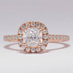 Load image into Gallery viewer, IGI Certified 0.90ct Cushion Cut Lab Grown Halo Diamond Ring: 14K Solid Gold Solitaire Wedding Ring
