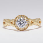 Load image into Gallery viewer, IGI Certified Lab grown Solitaire Halo Diamond Ring: 14K Solid Gold Bridal Twisted Band Ring