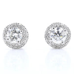 Load image into Gallery viewer, Solitaire Natural Diamond Earrings: 14k Solid Gold Halo Pave Minimalistic Studs, Certified Jewelry