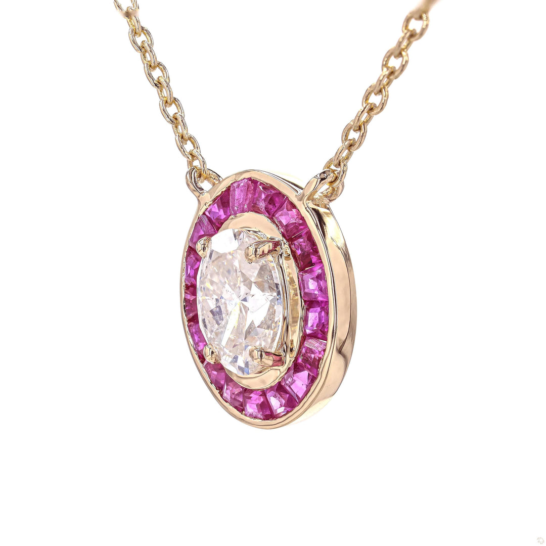 Natural Ruby & Oval Natural Diamond Necklace: 14k Solid Gold Stacking Gemstone Jewellery, Certified Jewelry