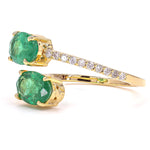 Load image into Gallery viewer, Natural Emeralds & Diamond Bypass Ring: 14k Solid Gold Two-Stone Gemstone Promise Jewellery, Certified Jewelry