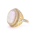 Load image into Gallery viewer, Natural Oval Opal Diamond Halo Ring, 14k Solid Gold, Natural Diamonds, Gemstone Jewellery, Cocktail Statement Ring, Certified Jewellery