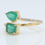 Load image into Gallery viewer, Natural Pear and Square Emerald Diamond Bypass Ring: 14k Solid Gold Gemstone Promise Jewellery, Certified Jewelry