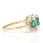 Load image into Gallery viewer, Natural Oval Emerald & Diamond Band Ring: 14k Solid Gold Halo Three Stone Gemstone Jewellery, Certified Jewelry