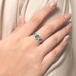 Load image into Gallery viewer, Natural Oval Emerald & Diamond Band Ring: 14k Solid Gold Halo Three Stone Gemstone Jewellery, Certified Jewelry