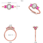 Load image into Gallery viewer, Natural Oval Diamond & Ruby Ring: 14k Solid Gold Halo Three Stone Ring, Certified Jewelry