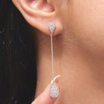 Load image into Gallery viewer, Teardrop Chain Natural Diamond Drop Earrings: 14k Solid Gold Long Dangle Earrings, Certified Earrings