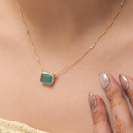 Load image into Gallery viewer, Natural Emerald Halo Diamond Station Necklace, 14k Solid Gold Gemstone Layering Jewellery, Certified Jewelry