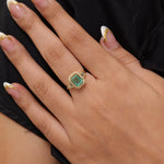Load image into Gallery viewer, Emerald Cut Natural Emerald Diamond Ring, 14k Solid Gold, Natural Diamonds, Halo Baguette Gemstone Ring, Certified Jewelry