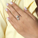 Load image into Gallery viewer, Double Floral Bypass Natural Diamond Ring: 14k Solid Gold Twin Flower Open Cuff Band Jewellery, Certified Jewelry