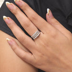 Load image into Gallery viewer, Triple Row Natural Diamond Band Ring: 14k Solid Gold Multi Row Wedding Jewellery, Certified Jewelry