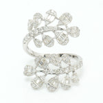 Load image into Gallery viewer, Leaf Cluster Baguette Natural Diamond Ring: 14k Solid Gold Open Bypass Ring, Certified Jewelry