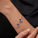 Load image into Gallery viewer, Floral Natural Sapphire &Diamond Bracelet, 14k Solid Gold Open Cuff Stackable Jewellery, Certified Jewelry